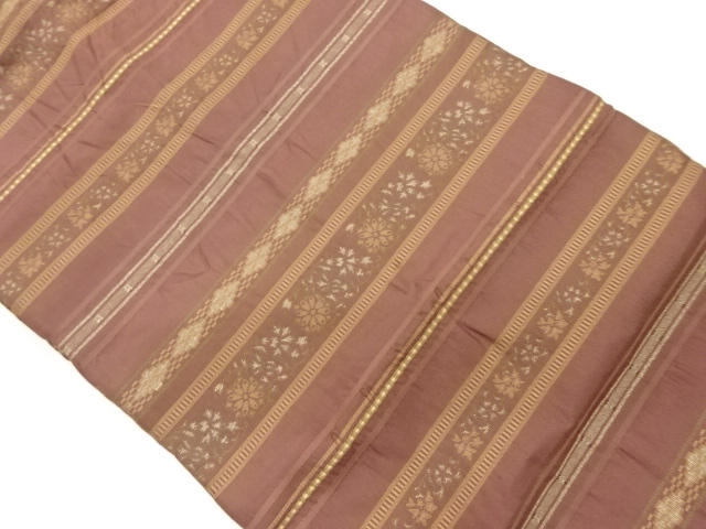 JAPANESE KIMONO / VINTAGE NAGOYA OBI / WOVEN FLORAL PLANTS & STRIPE